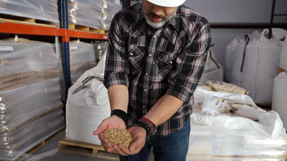 Matt Drew illustrates how controlled germination, which essentially tricks the grains into waking up, allows Montana Craft Malt to yield up to 10,000 metric tons of product annually from Montana-grown barley.