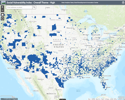 ARCGIS map of Social Vulnerability Index