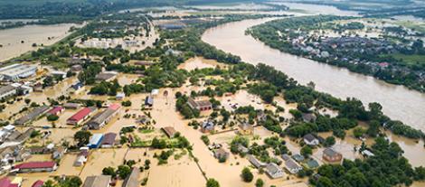 photo of flooded rural town