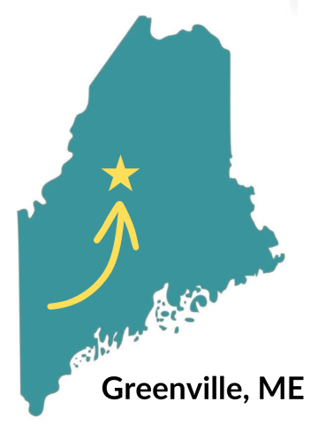 A map of Maine shows the location of the town of Greenville in the northwestern part of the state.