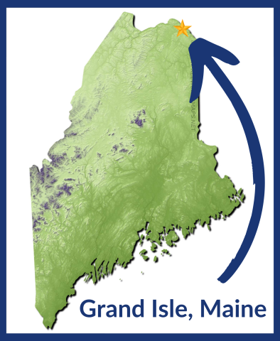 A map of Maine shows the location of the town of Grand Isle in the north of the state.
