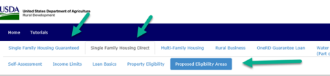 Arrows point to the single family housing programs on the website for navigation assistance 