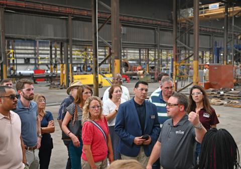 Southland Steel Fabricators Engineer Zach Kent gives tour with USDA Rural Development staff.