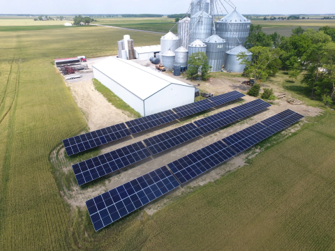Aerial view of solar panel array.