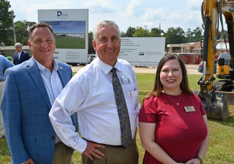 USDA Rural Development Community Facilities Program Director Matt Seaton, Loan Specialist Ashely Sullivan, and DeSoto Regional CEO Todd Eppler at groundbreaking ceremony. 