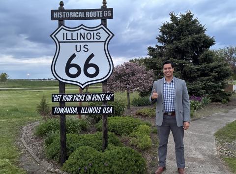 State Director Ortega on Route 66 in Towanda on the 100th anniversary
