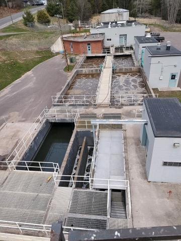 Overhead photo of wastewater treatment plant