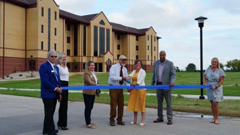 USDA Rural Development State Director for Wisconsin Julie Lassa (third from left) attends a ribbon cutting at Lakeland University in Plymouth, Wisconsin.