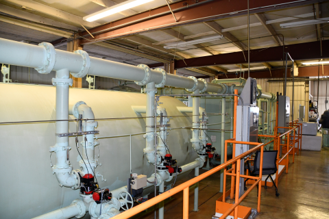 Inside works at water treatment plant in Ohio.