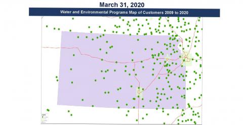 Map of Kansas Water & Environmental Customers between 2009 and 2020