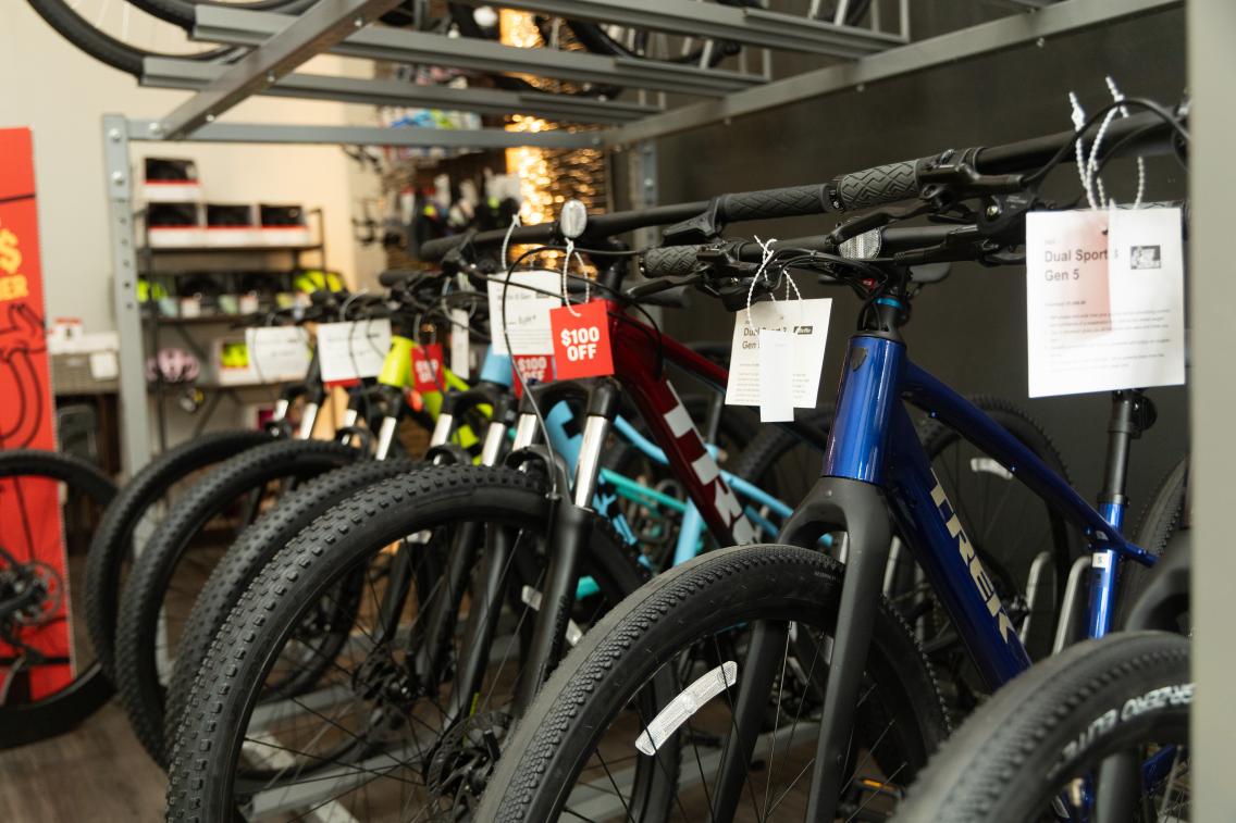 A row of new bicycles for sale at Berry Fast Bicycles