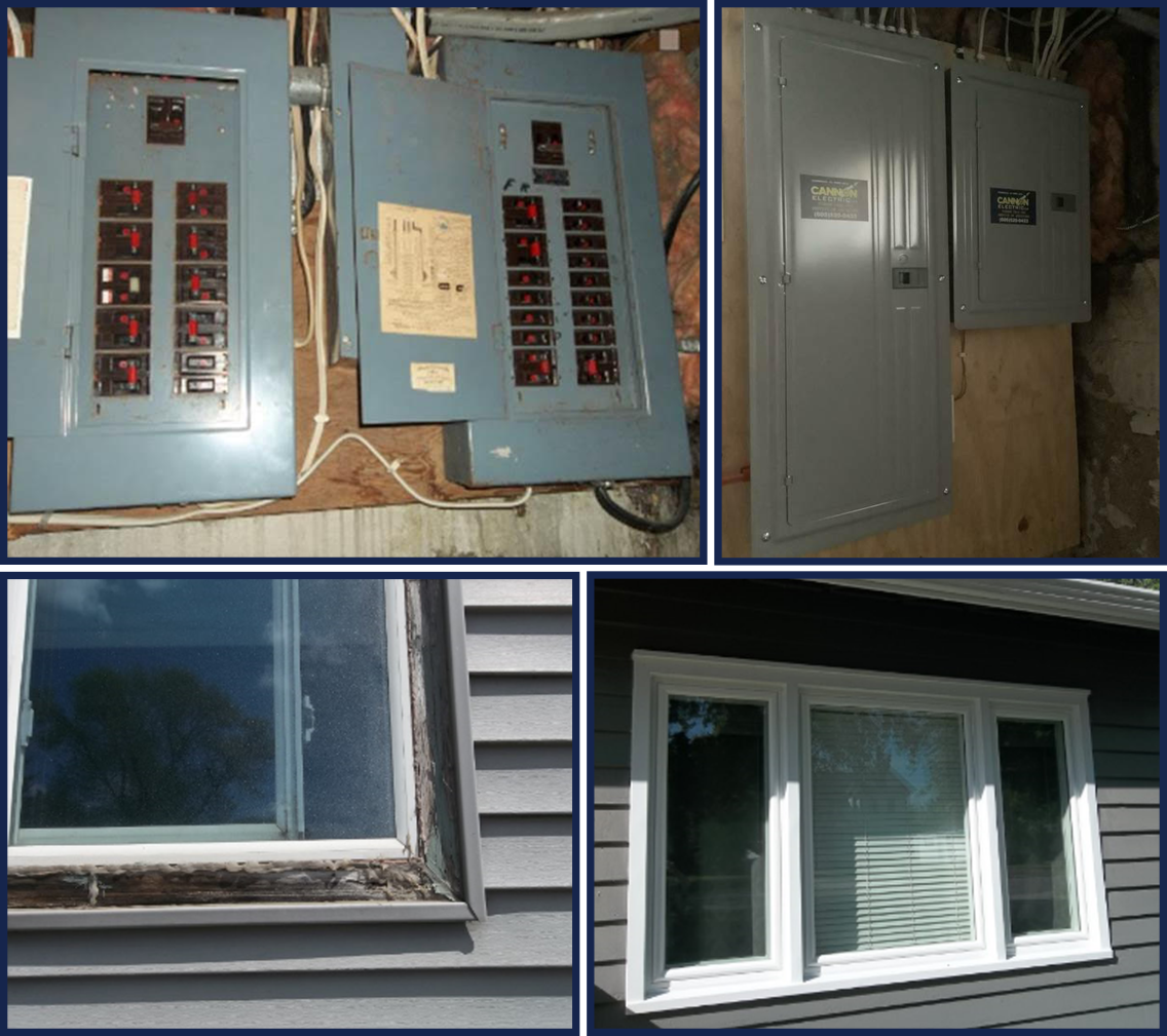 Electrical panel and window before and after repair