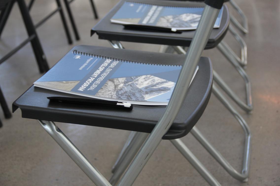 image of business literature on folding chair