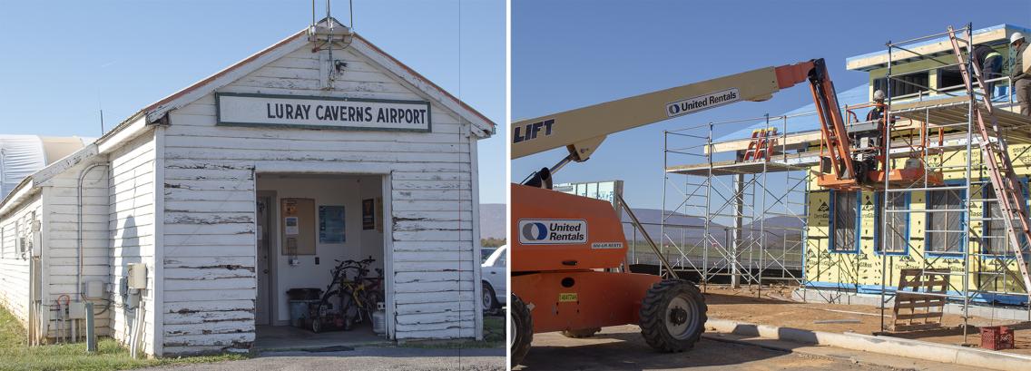 Composite photo of the current and future Luray Caverns Airport terminal buildings