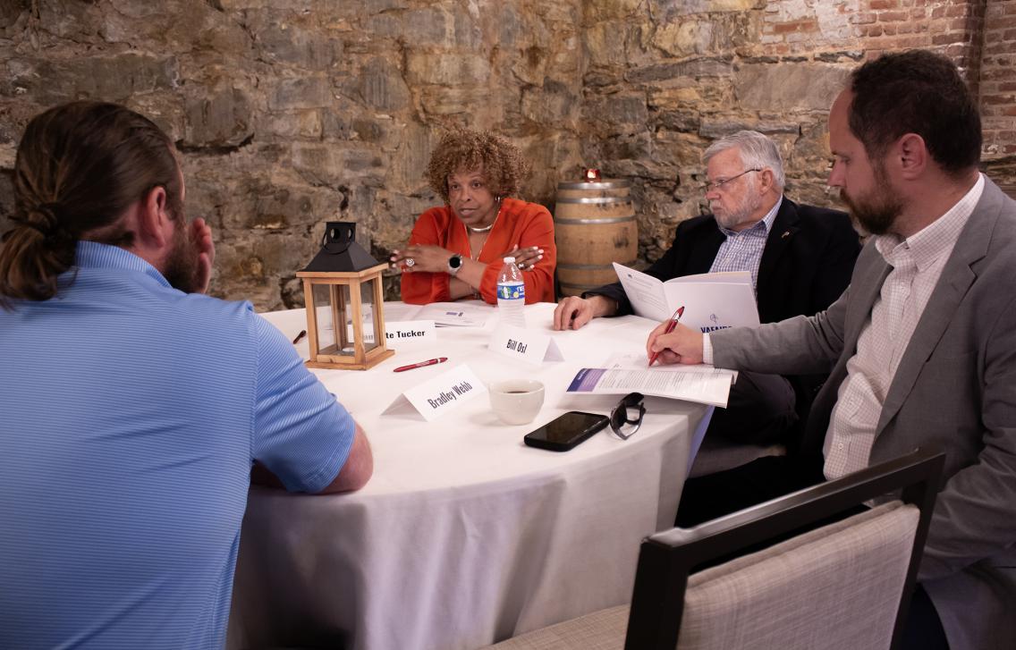 Laurette Tucker participates in a strategy session at a VAFAIRS board meeting
