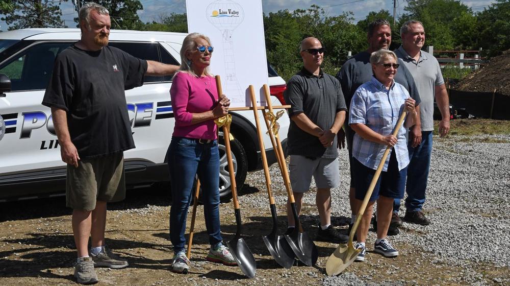 Linn Valley Mayor Lewis Donelson and the Town Council prepare to break ground on the construction of their new water tower.