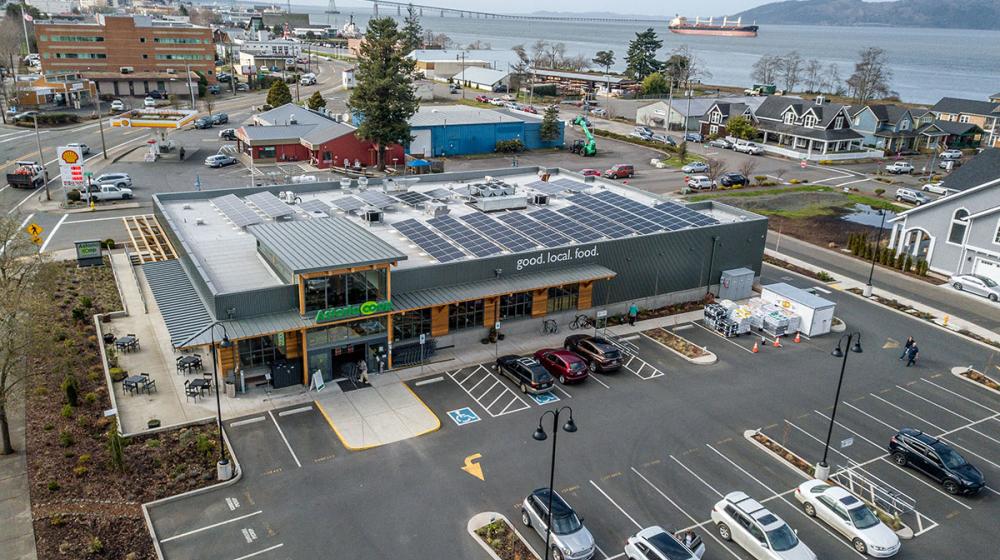 The Astoria Co-op installed rooftop solar panels to offset its energy use.