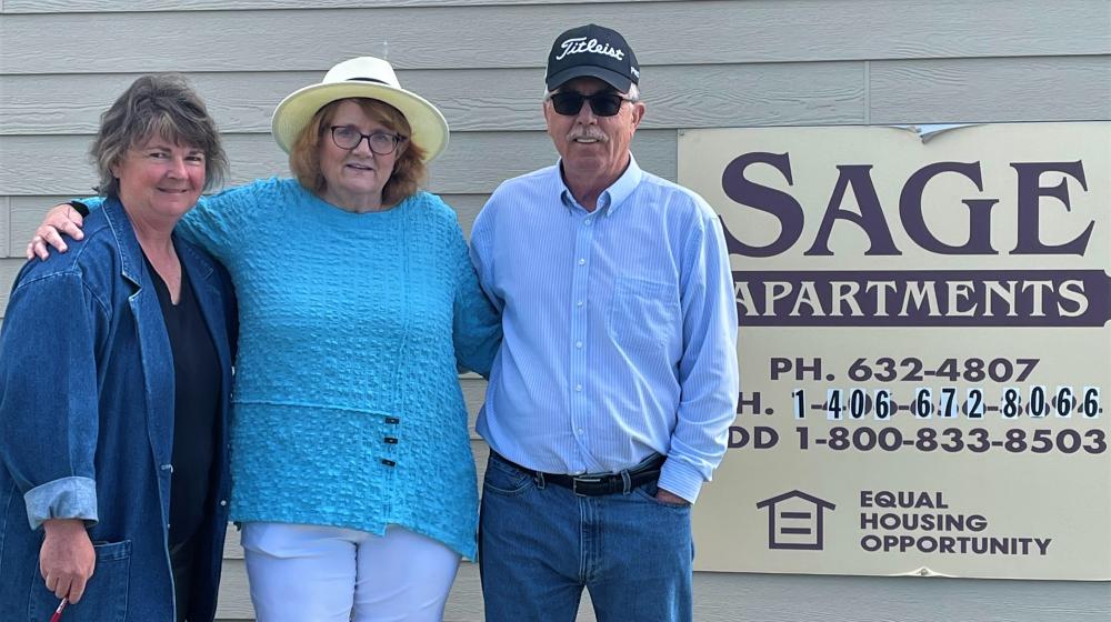 Montana MFH Specialist Natalie Plummer and Sage Apartment owners Robbie Carpenter (C) and Vince Winterhalter (R). 