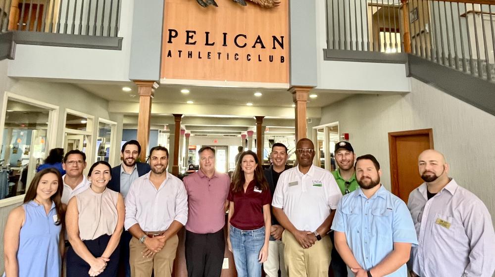 The Pelican Athletic Club General Manager Alix St. Pé, USDA Rural Business Cooperative Services Administrator Betsy Londrigan, Associate Deputy Administrator Dr. James Jordan, Rural Development Chief of Staff Leroy Garcia, Special Advisor Robert Lyons alongside Rural Development Louisiana Business Programs Director Whey McGrew, Community Programs Director Matt Seaton, along with 50 USDA staff from across the country. The Next Solar Energy Technology Inc.'s Vice President of Sales, Eric LeBlanc, General Man