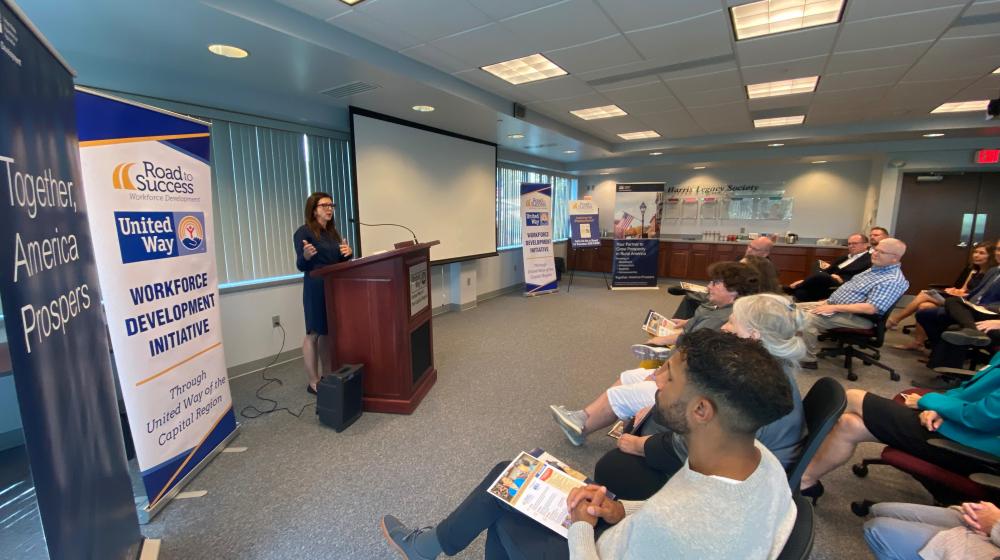 USDA’s Administrator for the Rural Business and Cooperative Service Betsy Dirksen Londrigan announces an RBDG award at the United Way of the Capital Region in Harrisburg, Pa., on Aug. 22, 2024.