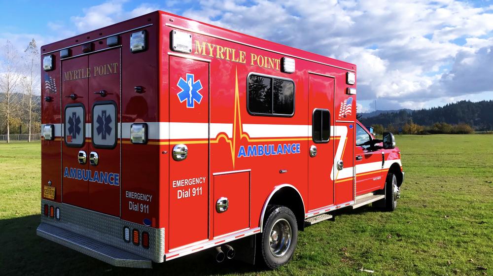 Photo: The rural town of Myrtle Point is responding to medical emergencies in its rugged service area more easily with a new four-wheel drive ambulance.