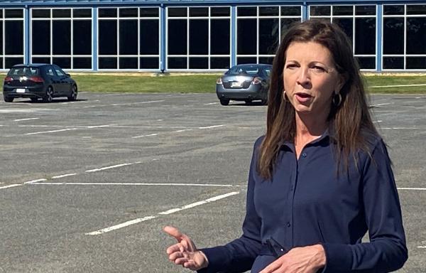 RBCS Administrator Betsy Dirksen Londrigan gives a speech at the new REAP project at the Carlisle Expo Center in Mechanicsburg, Pa.