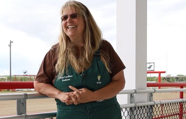 Dr. Katherine Parks, DVM, member of Harlowton Rodeo Committee who spearheaded grandstand project. 