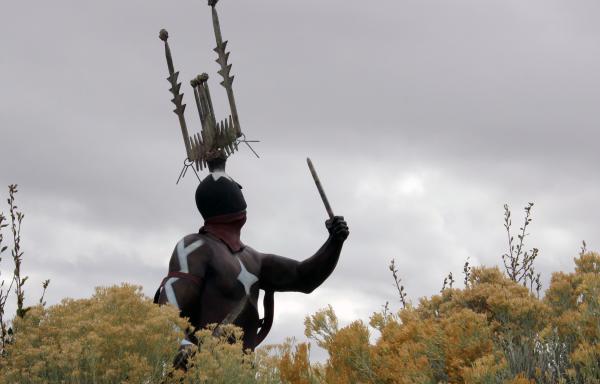 Native American  statue on IAIA Campus