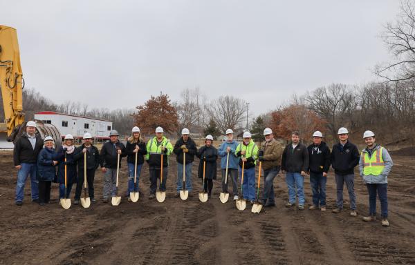 Officials gather to break ground on the City of Mazeppa's new wastewater treatment facility