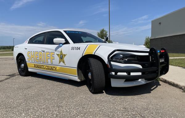 Roberts County patrol cruiser parked outside Sheriff's Department.