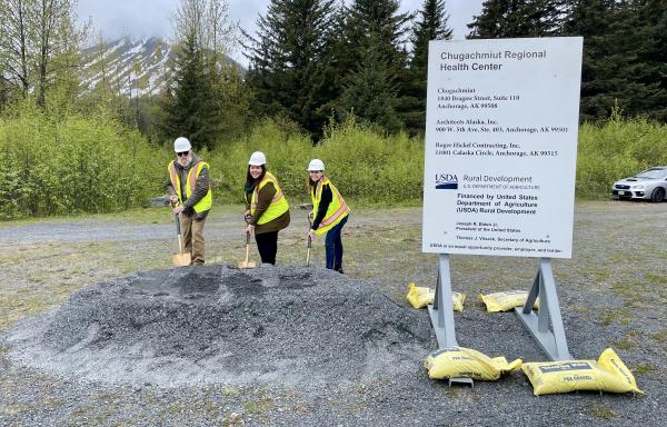 Leaders from USDA Rural Development and Sen. Murkowski's office break ground for the Chugachmiut Regional Health Center.