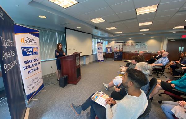 USDA’s Administrator for the Rural Business and Cooperative Service Betsy Dirksen Londrigan announces an RBDG award at the United Way of the Capital Region in Harrisburg, Pa., on Aug. 22, 2024.