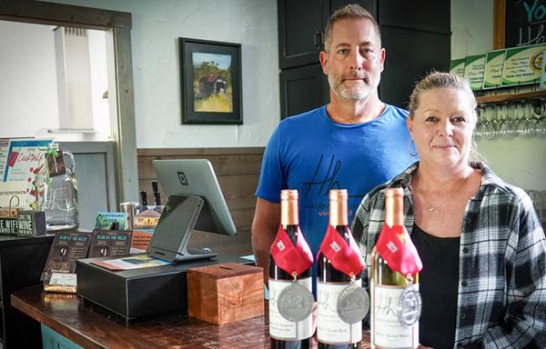 Robert and Andrea Nickels in the Hardware Hills Vineyard tasting room.