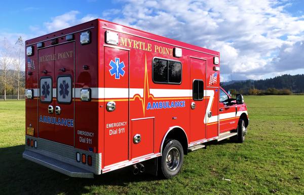 Photo: The rural town of Myrtle Point is responding to medical emergencies in its rugged service area more easily with a new four-wheel drive ambulance.