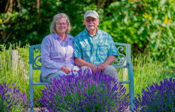Mary and Neil Seek enjoy a quiet moment in their lavender field.