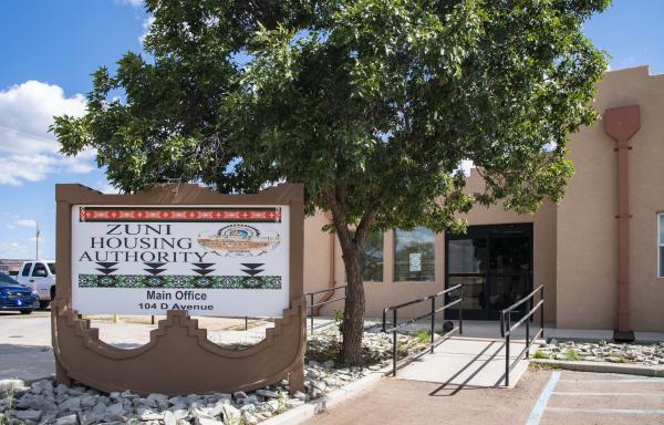 Photo of Zuni Housing Authority building and sign out front.